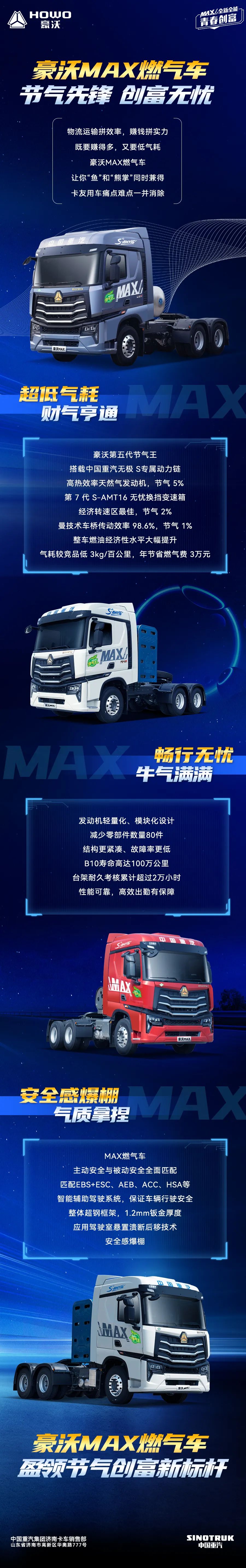 中国重汽豪沃MAX燃气车，节气先锋，创富无忧！